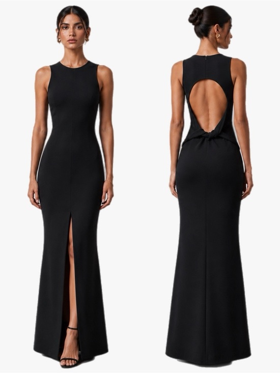 Zara Dresses & Skirts - Zara Solid Black Twist Open Back Scuba Front Slit Maxi Dress Women’s Size Small